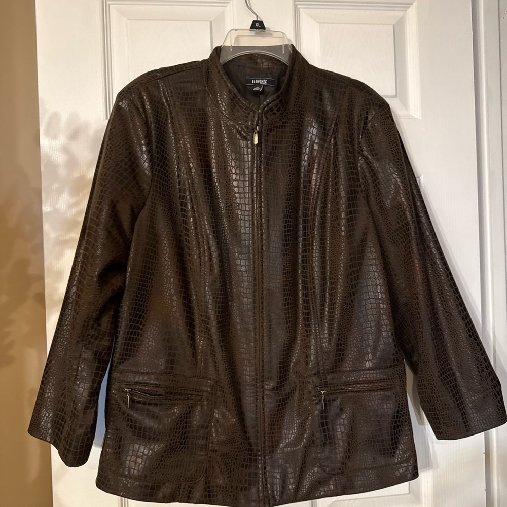 Elementz Dark Brown Textured Leather Jacket
